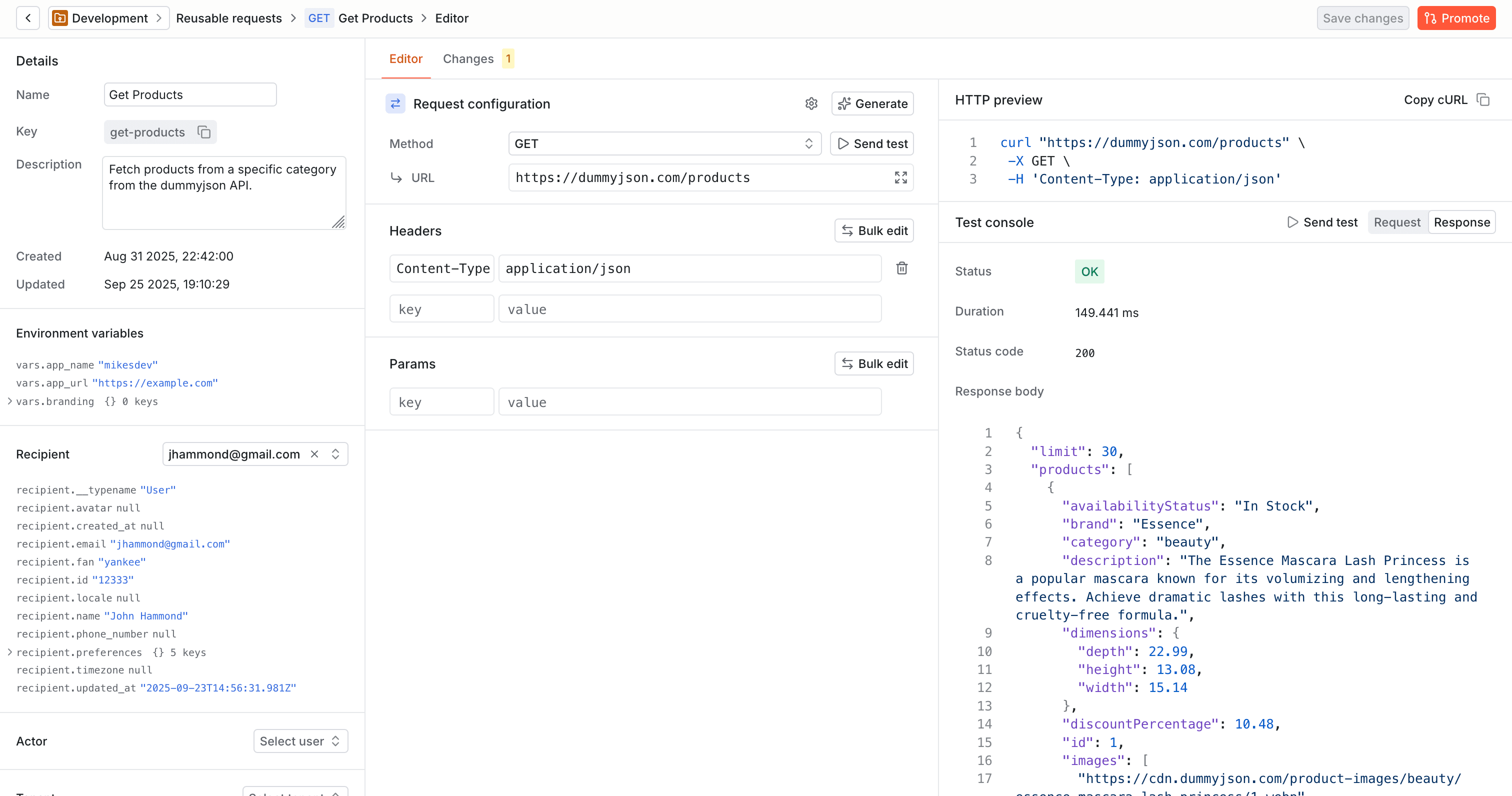 Creating a reusable request.
